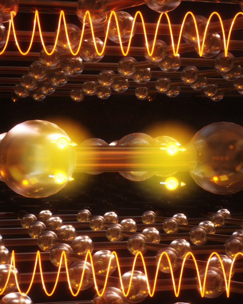 abstract images that look like balls of light and glowing twists sit over a black background