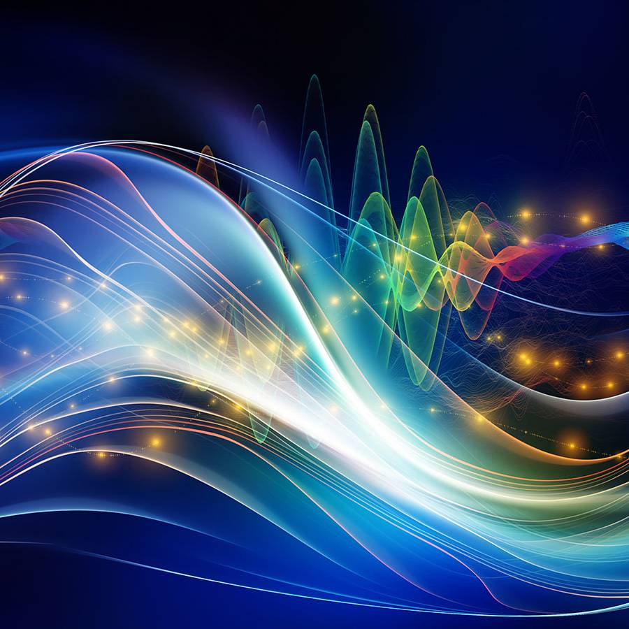 Impulse Oscillation with color lines and lights on black background