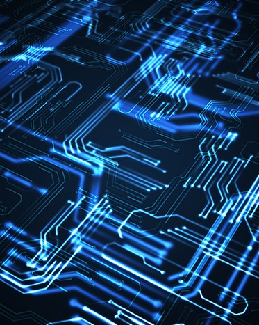 Quantum computing concept. Abstract glowing electronic circuit.