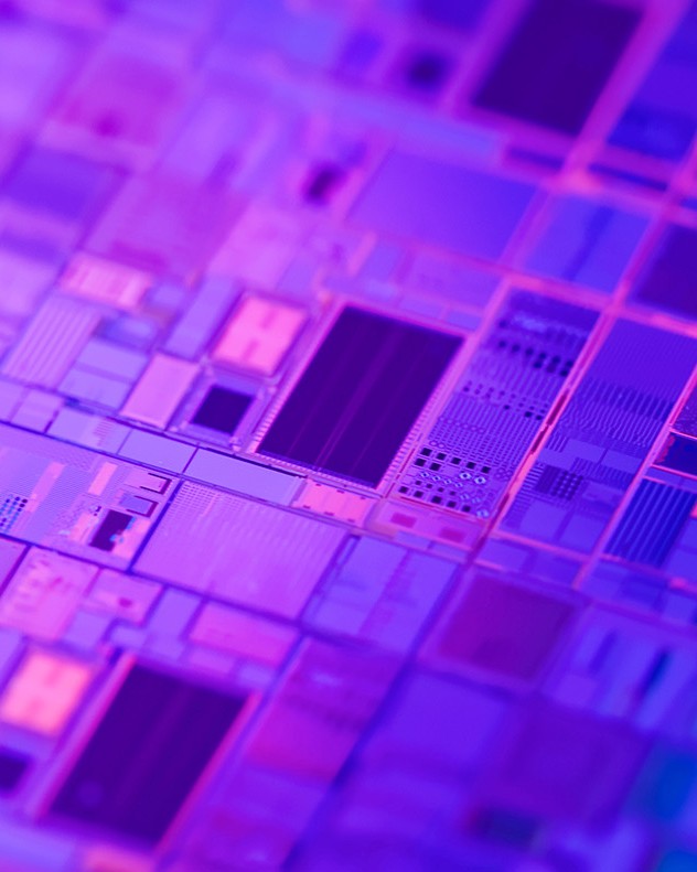 silicon wafer semiconductor with neon color