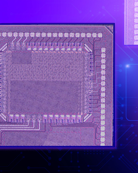 A purple chip with a stylized machine learning background and lock icon.