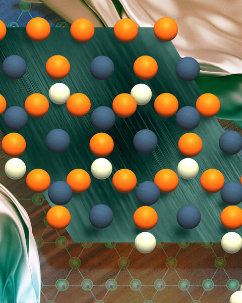 A lattice of spheres above textured materials.