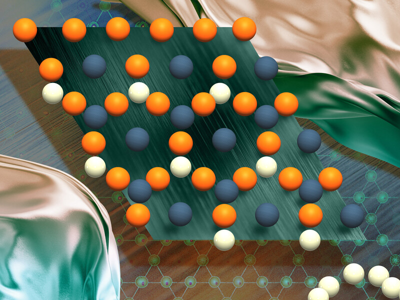 A lattice of spheres above textured materials.