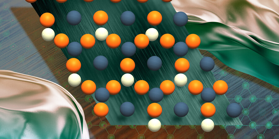 A lattice of spheres above textured materials.