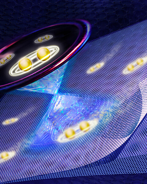 Illustration shows pairs of electrons in magic-angle twisted trilayer graphene