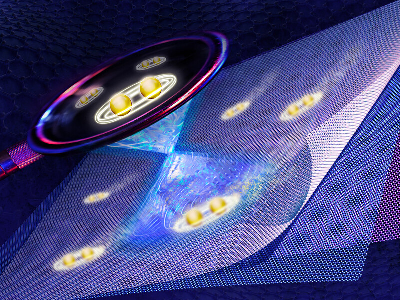 Illustration shows pairs of electrons in magic-angle twisted trilayer graphene
