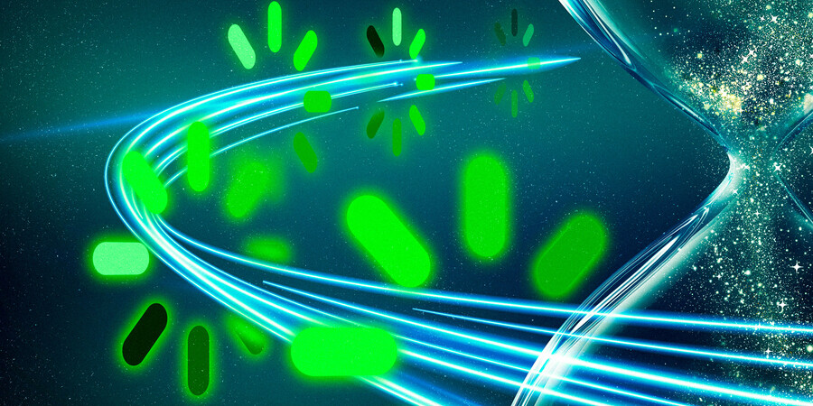 Hourglass and zooming light with “computer loading” icons.