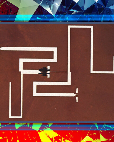 Diagram of diamond layer shows maze-like lines with a transistor near the center.
