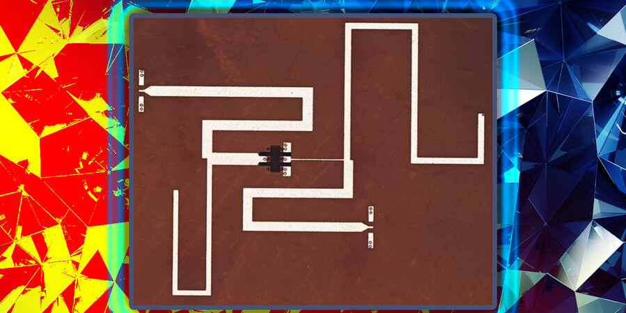 Diagram of diamond layer shows maze-like lines with a transistor near the center.